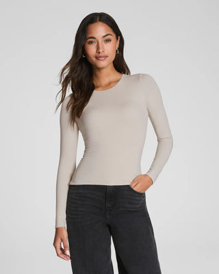 Jersey Crewneck Long Sleeve Top - Bone