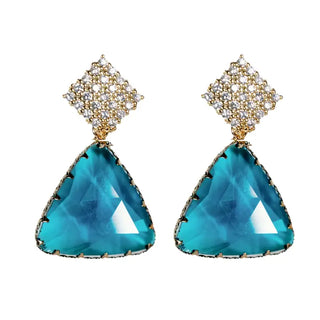 Capri Blue Pavé Triangle Crystal Drop Statement Earrings