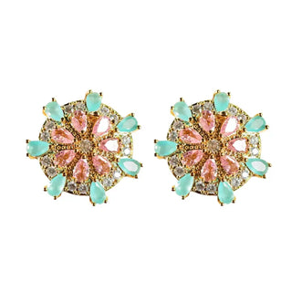 Pink and Turquoise Sparkling Sand Dollar Stud Earrings