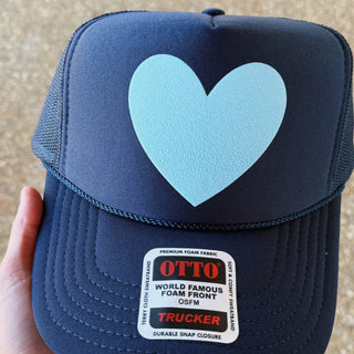 Happy Heart Trucker Hat - Navy+Light Blue