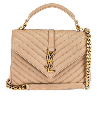 Saint Laurent Medium College Chain Bag in Dark Beige