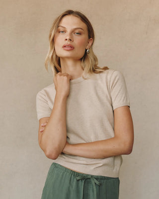 Short Sleeve Crew Neck Knit Top - Sable Sand