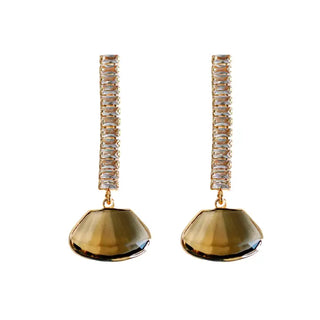 Brown Swingy Diamond Drop Fall Statement Earrings