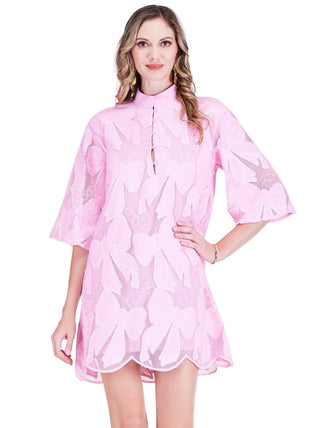 Pink Bow Lace High Neck Dress