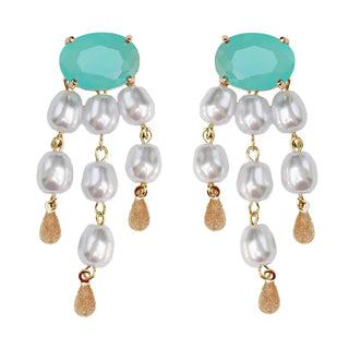 Seaglass and Pearl Tassel Statement Earrings