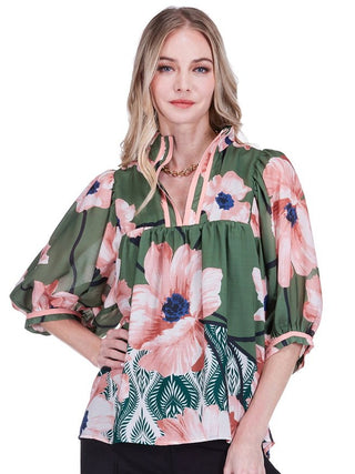 Stand Collar Puff Sleeve Top