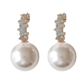 Crystal Baguette Pearl Drop Holiday Statement Earrings