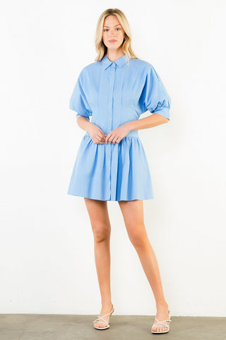 Short Sleeve Collared Dress - Powder Blue