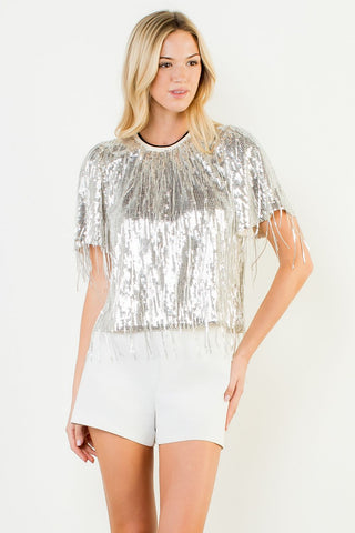 Sequin Dangling Fringe Top