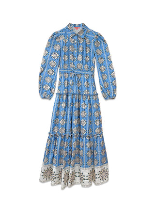 Banyan Street Puff Sleeve Dress-Blue Daisy