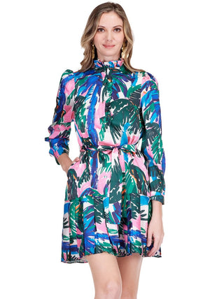 Pleated Flounce Dress Painted Palms