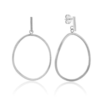 Twisted Oval Hoop Earrings - Brushed Silver