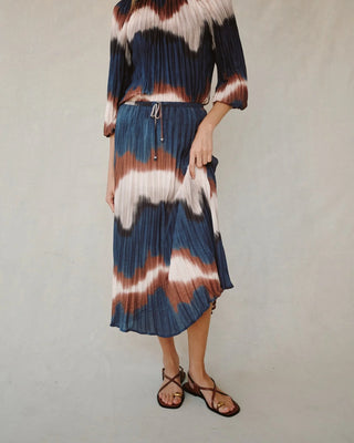 Pleated Skirt With Tie- Midnight Tides Print