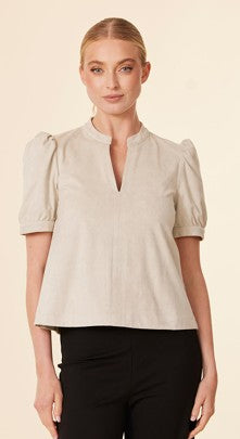 Faux Suede Short Sleeve Top Putty