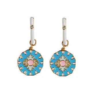 Blue Capri Tile Enamel Charm Earrings