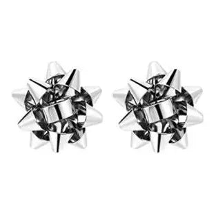 Silver Christmas Present Bow Holiday Earrings