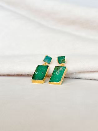 Green Rectangle Earrings