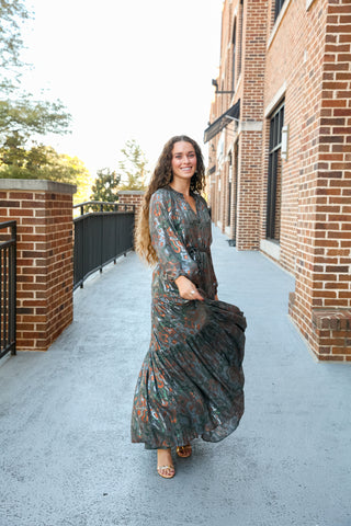 Cuff Sleeve Tie Waist Maxi - Charcoal