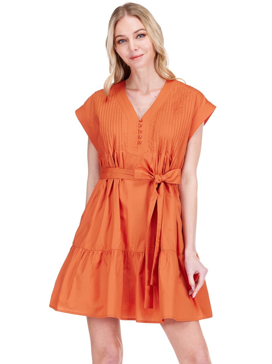 ワンピース ETMON Pintuck String Dress, Beige Odette Dress | Square Neck Pintuck Dress | 100% Organic