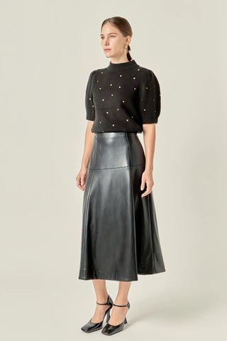 Heart-Embroidered Puff Sleeve Knit