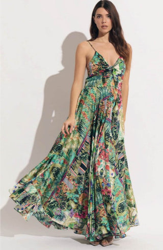 Jungle Print Tie Front Maxi Dress