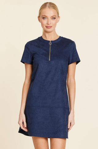 Faux Suede Zip Up Short Sleeve Dress