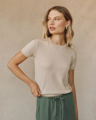 Short Sleeve Crew Neck Knit Top - Sable Sand