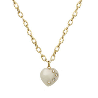 Moonstone Heart Pendant Necklace with CZ Accents