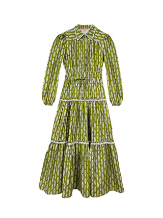 Banyan Street Puff Sleeve Dress-Green Leaf