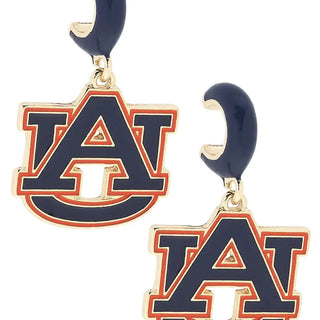Auburn Tigers Enamel Logo Huggie Hoop Earrings in Navy