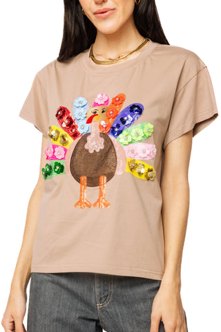 Light Brown Rainbow Flower Turkey Tee