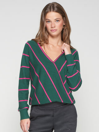 Knitwear Cuello Pico Rayas Green Pink