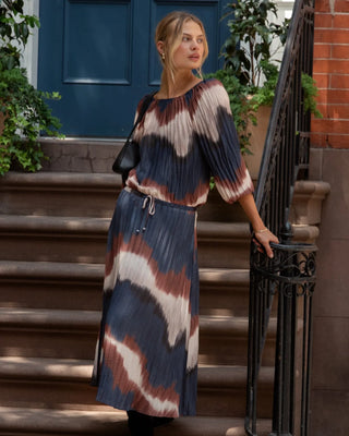 Pleated Skirt With Tie- Midnight Tides Print