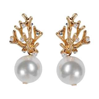Pearl and Gold Coral Mini Statement Earrings