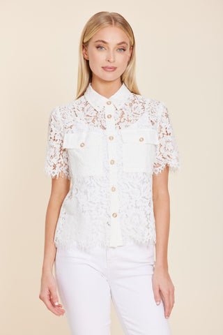 Floral Lace Pearl Button Blouse