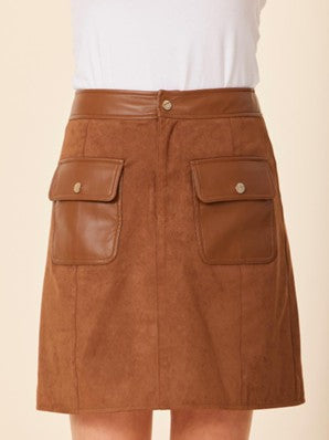 Faux Suede and Vegan Leather Brown Skirt