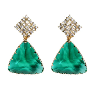Emerald Retro Pave Crystal Triangle Statement Earrings
