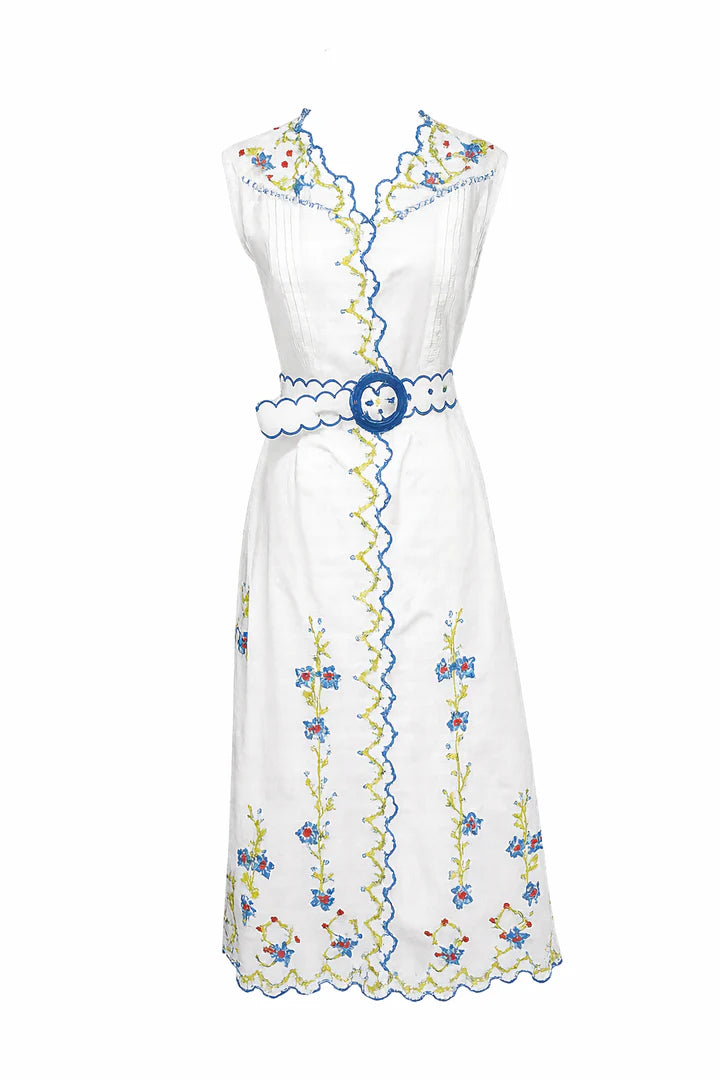 Blue Poppy Crosstitch Midi Dress Monkee's of Germantown Blue Poppy Crosstitch Midi Dress Monkee's of Germantown