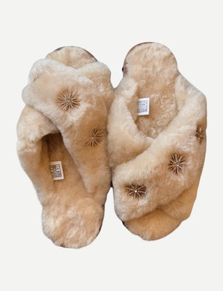 Sheepskin Slippers with Rhinestone