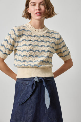Short Sleeve Multistitch Pullover Sweater