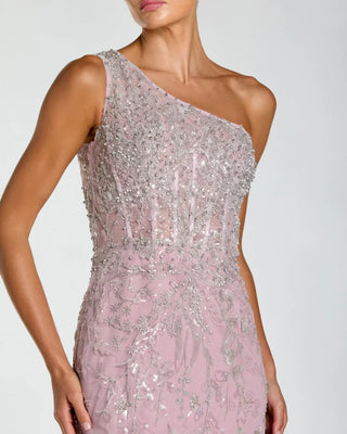 Purple One Shoulder Hand Embellished Evening Gown