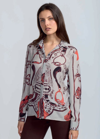 Saddle Print Button Down Blouse