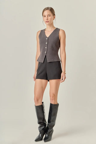 Rhinestone Bow Button Knit Vest