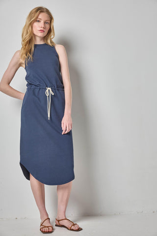 Textured Terry Shirttail Midi Dress - Navy