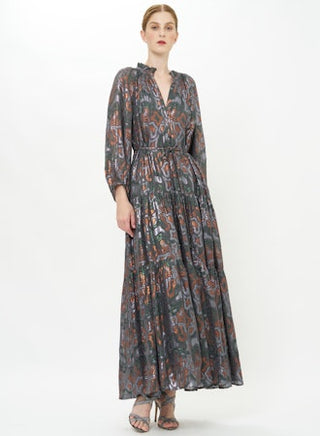 Cuff Sleeve Tie Waist Maxi - Charcoal