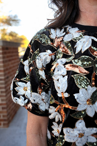 Floral Sequin Detail Top