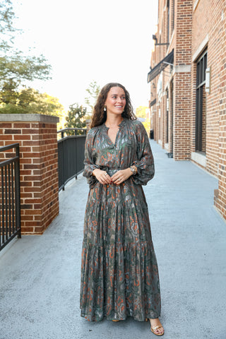 Cuff Sleeve Tie Waist Maxi - Charcoal