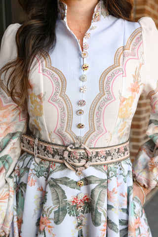 Long Sleeve Palm Tree Printed Dress