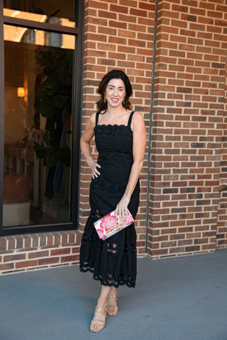 Tiered Lace Solid Cotton Blend Dress