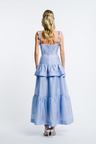 Claudetta Flower Trim Ruffled Maxi Dress